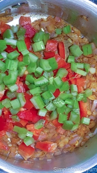 Added diced red bell pepper & celery to the pot