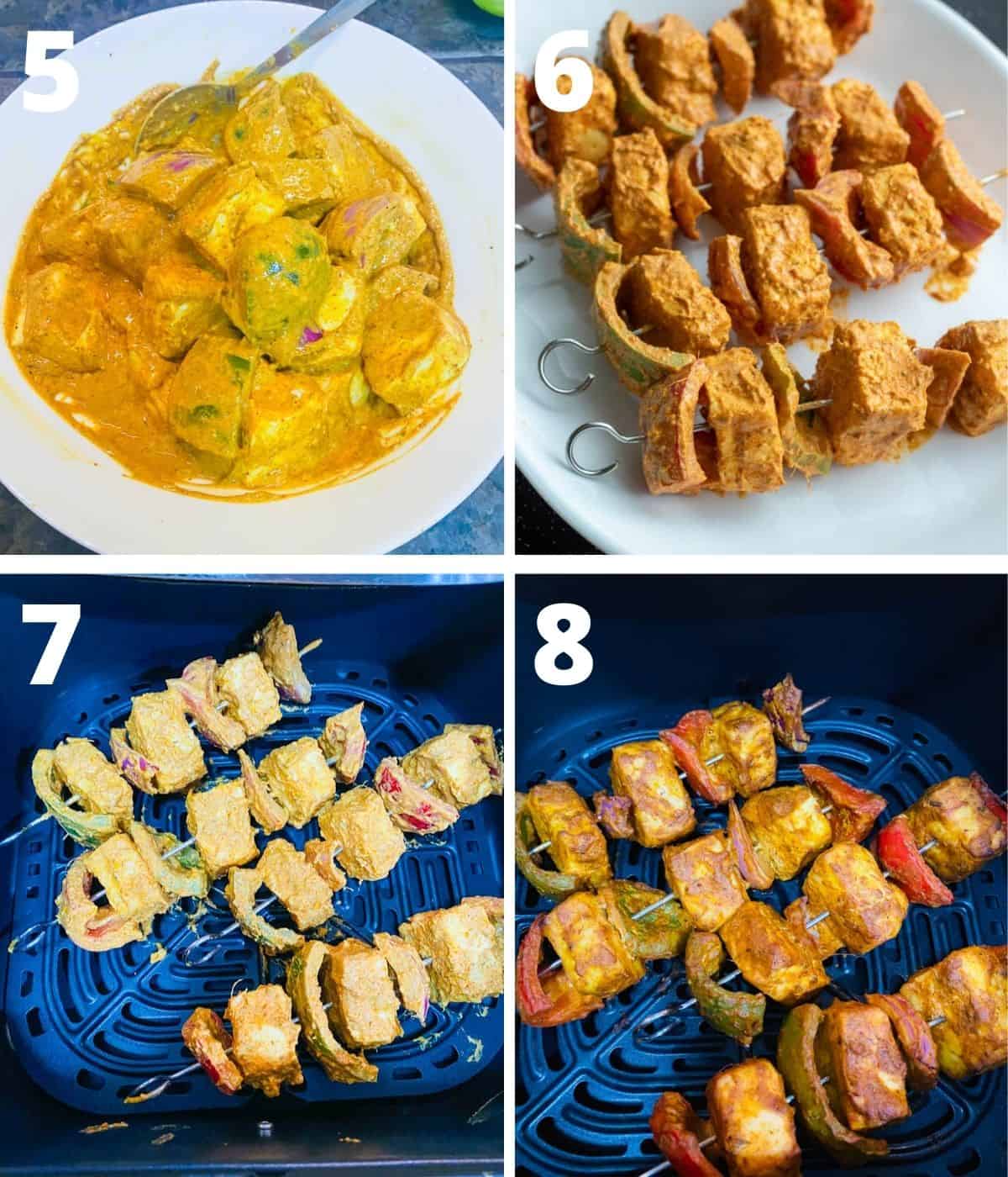 This is a collage image of pictures showing how to make paneer tikka in air fryer.