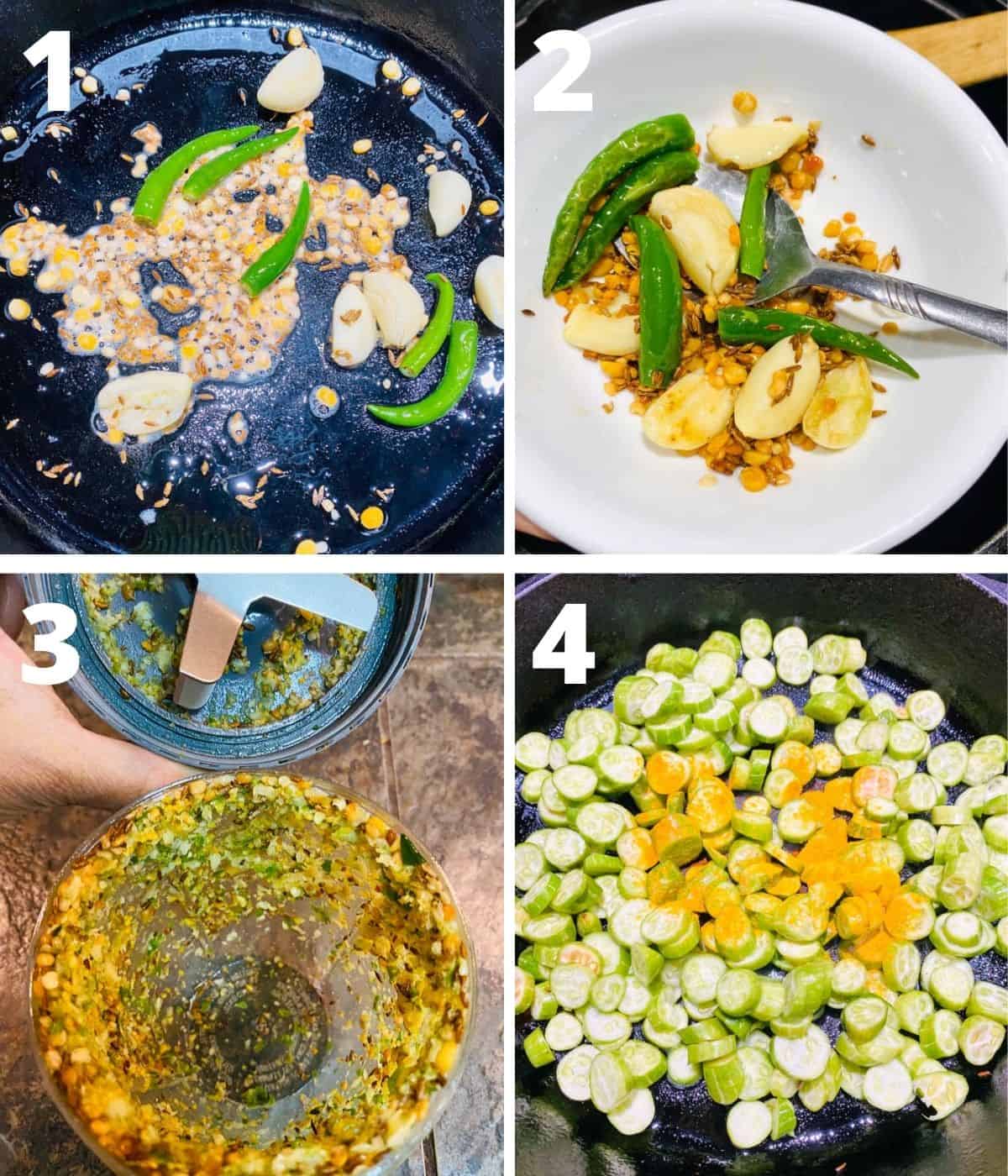 This is a collage image of step by step pictures to show how to make tindora chutney recipe.